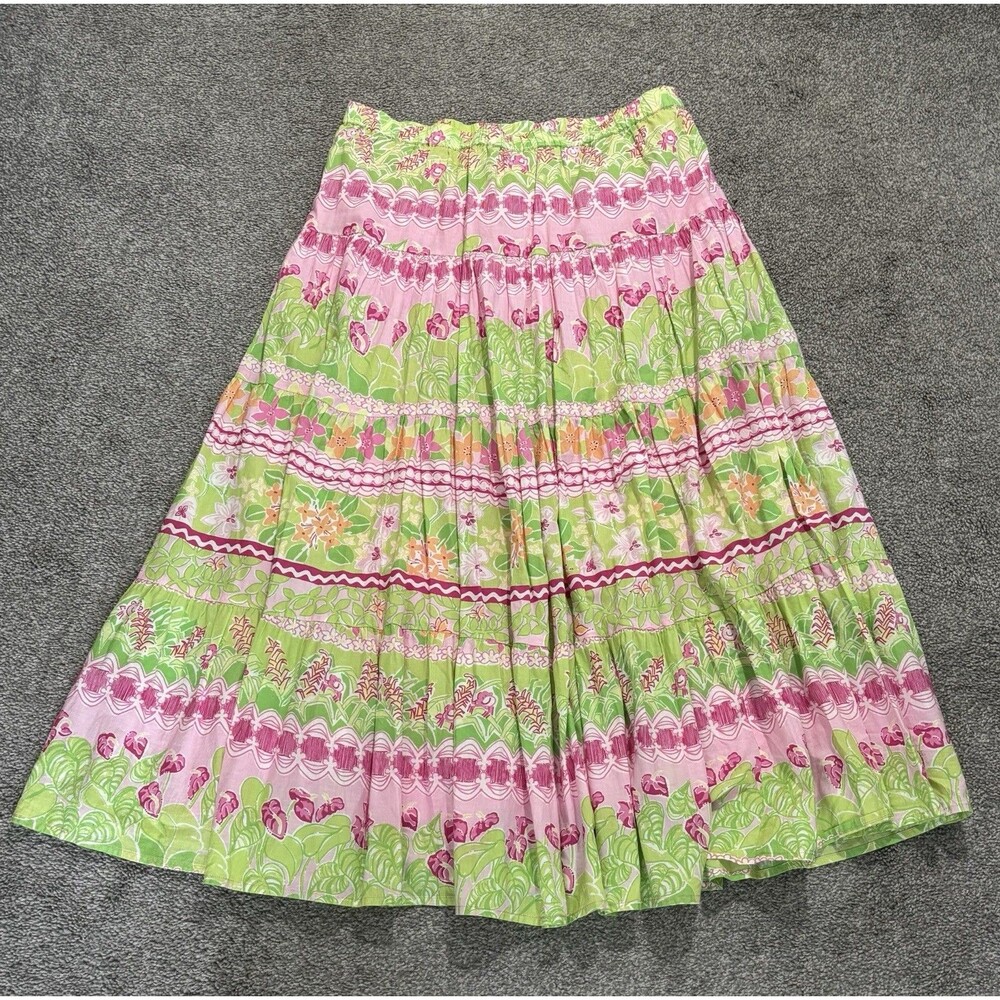 Lilly Pulitzer Maxi Skirt Nola Floral Monkey  Pattern Pink Green Size‎ S